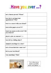 English worksheet: Have you ever ...?