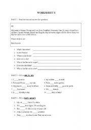 English worksheet: verb to be