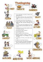 English Worksheet: Thanksgiving matching exercise