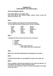 English Worksheet: Guidelines for FOOD AROUND THE WORLD project