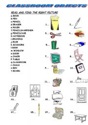 English Worksheet: CLASSROOM OBJECTS