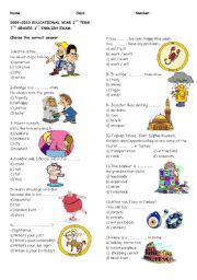 English Worksheet: exam for 7th graders 1