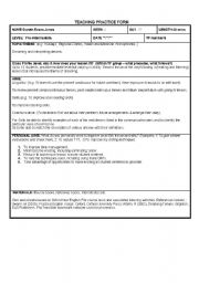 English Worksheet: Teaching Practice Form for CELTA course (lower intermediate class)