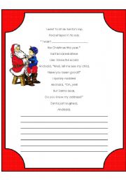 English Worksheet: Christmas Poem to Complete