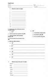 English Worksheet: Days of the week, Months of the year, and ordinal numbers