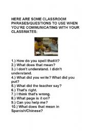 English Worksheet: Classroom Phrases interm ESL