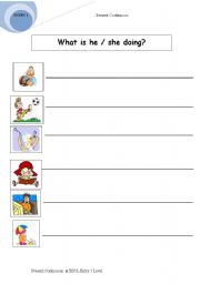 English worksheet: Present Continuous - Writing statements using he/she