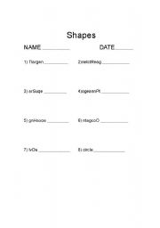 English Worksheet: Shapes Word Scramble