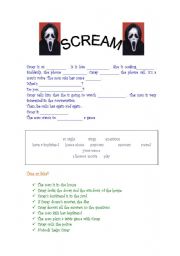 English worksheet: SCREAM 15 minute movie worksheet