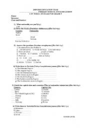 English worksheet: exam for fifth grade