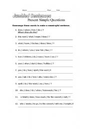 English Worksheet: Jumbled Sentences: Question in present simple