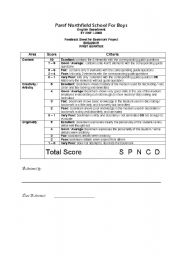 English worksheet: Rubric for a Bookmark project