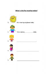 English Worksheet: What is she/he wearing today?