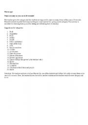 English Worksheet: Warm-up categories