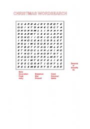 English worksheet: CHRISTMAS WORDSEARCH