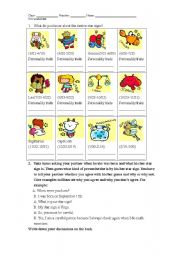 English Worksheet: A star sign speaking activity