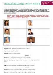 English Worksheet: Friends: The One on the Last Night (season 6 episode 6) Exercise on Personality Adjectives + Summary to complete (4 pages)