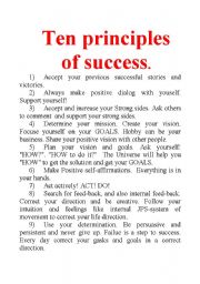 English Worksheet: Ten principles of Success. Read and discuss.