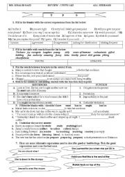 English Worksheet: Grammar REview