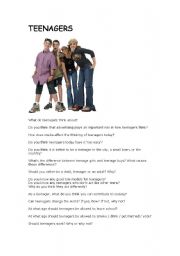 English Worksheet: Teenagers