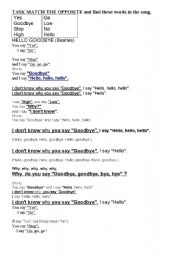 English Worksheet: Hello Goodbye song by Beatles