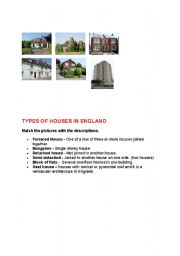 English Worksheet: types of houses n england