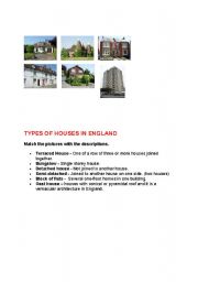 English worksheet: types of houses n england