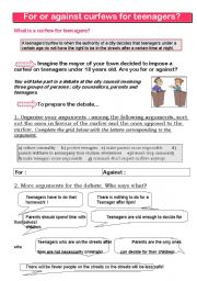 English Worksheet: for or against curfews for teenagers?
