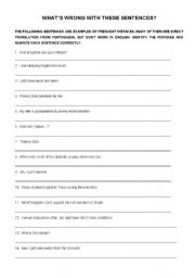 English Worksheet: What is wrong with these sentences?