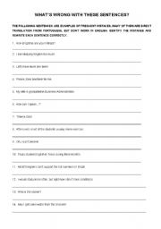 English Worksheet: What is wrong with these sentences?
