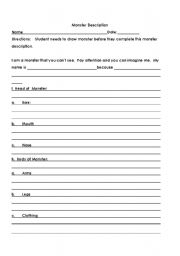 English worksheet: Monster Description