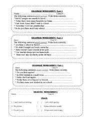 English worksheet: grammar. vocabulary and reading worksheet