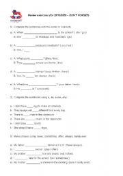 English worksheet: review of past
