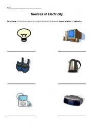 English Worksheet: Sources of Electricity