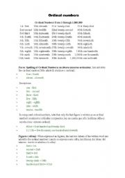 English worksheet: ORDINAL NUMBERS