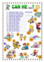 English Worksheet: CAN - CANT 