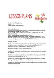 English Worksheet: Kindergarten lesson plan