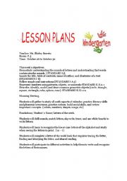 English worksheet: Kindergarten lesson plan