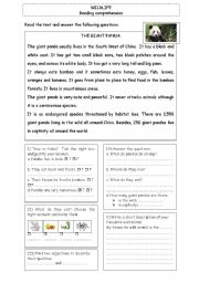 English Worksheet: Wildlife: The giant panda (reading comprehension)