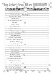 LONG and SHORT FORMS: be and possessive s