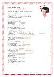 English worksheet: Right here waiting for you