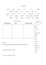English Worksheet: clothes