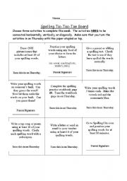 English worksheet: Spelling Tic Tac Toe