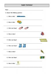 English worksheet: Classroom Objects