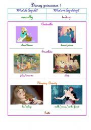 English Worksheet: Simple Present Present Continuous with Disney Princesses 