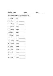 English Worksheet: plural exam