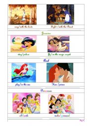 English worksheet: present simple & continuous with Disney princesses worksheet 2