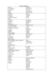 English worksheet: Traits of character