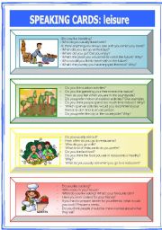 English Worksheet: Speaking Cards: leisure (1 of  2)