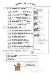 English Worksheet: must-mustnt